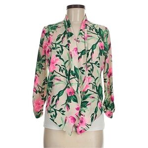 Floral Women's Blazer with Pink and Green Design